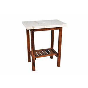 Kúpeľňový stolík pod umývadlo DIVERO – teakové drevo + mramorová doska biela