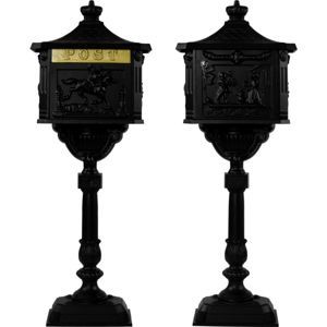 Antická stojanová poštovní schránka, nerezový hliník, černá
