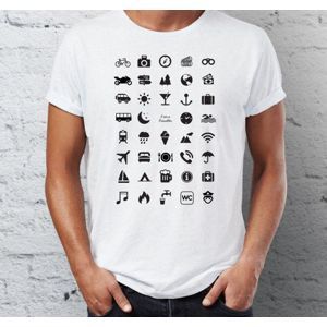 Cestovní tričko s ikonami - Bílé - velikost L