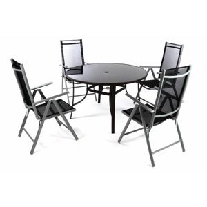 Záhradný set - 4 polohovateľné stoličky a stôl - čierna