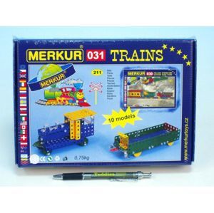 Stavebnice Merkur 031 Železniční modely 10 modelů 211ks v krabici 26x18x5cm