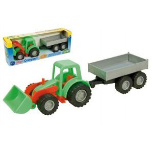 Traktor Mini Compact s přívěsem plast 24cm v krabici