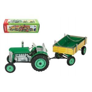 Kovap Zetor Traktor s prívesom zelený na kľúčik kov 28cm v krabičke