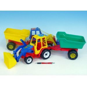 Traktor nakladač s valníkem plast 64cm asst 3 barvy v síťce