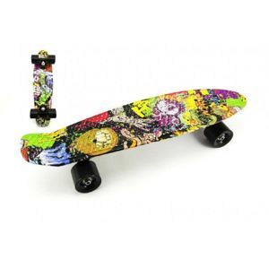Skateboard - pennyboard 60cm nosnost 90kg potisk barevný, černé kovové osy, černá kola