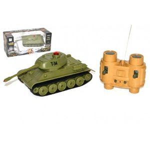 Tank RC plast 22cm T34 27MHz na baterie+dobíjecí pack se zvukem a světlem v krabici 40x15x19cm