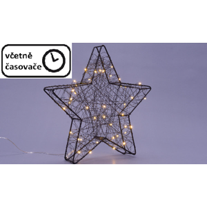 Vianočná kovová hviezda s 3D efektom - čierna, 25 LED diód