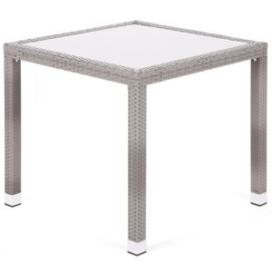 Záhradný polyratanový stôl Mori so sklenenou doskou - sivá