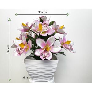 Umelá kvetina - orchidea v kvetináči - ružovo- biela, 32 cm