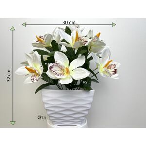 Umelá kvetina - orchidea v kvetináči - biela, 32 cm