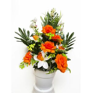 Umelá kvetina - ruža v kvetináči - oranžová, 62 cm