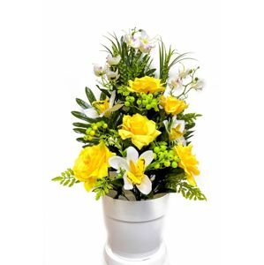 Umelá kvetina - ruža v kvetináči - žltá, 62 cm