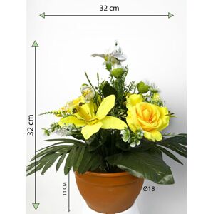 Umelá dekorácia- ruža a s orchideou, žltá, 32 cm