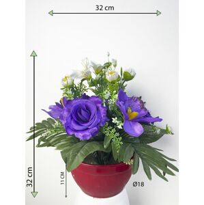 Dekorácia s umelou ružou a orchideou, modrá, 32 cm