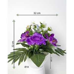 Dekorácia s umelou ružou a orchideou, fialová, 32 cm
