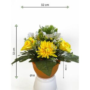Dekorácia s umelou chryzantémou a ruží, žltá, 32 cm