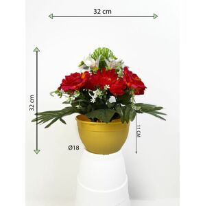 Dekorácia s umelou chryzantémou a ruží, oranžová, 32 cm