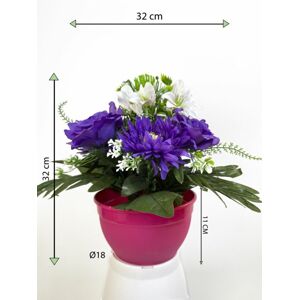 Dekorácia s umelou chryzantémou a ruží, modrá, 32 cm