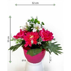 Umelá dekorácia s chryzantémou a ružou, ružová, 32 cm