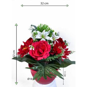 Umelá dekorácia s chryzantémou a ružou, červená, 32 cm