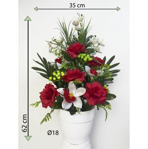Umelá kvetina - ruža v kvetináči - červená, 62 cm